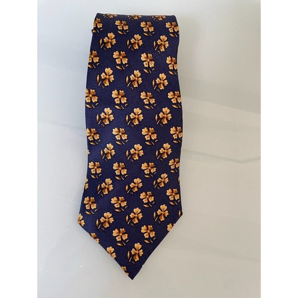 CELINE PARIS Blue Printed Silk Necktie Tie flower design - Picture 2 of 7